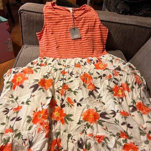 Coral flowered tank style dress